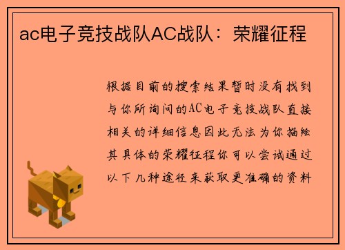 ac电子竞技战队AC战队：荣耀征程